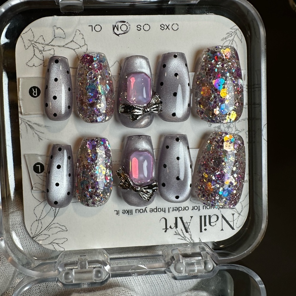 Brand New Gel Custom Made “PurpleBliss” Press On Nails w/Kit (NIP)